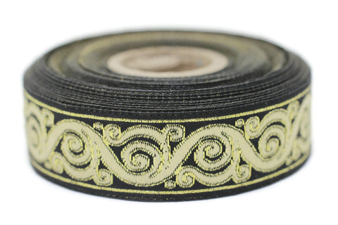 22 mm Yellow&Black Celtic Snail Jacquard Ribbon Trim (0.86 inches),Woven Border, Upholstery Fabric, Drapery Ribbon Trim Costume Design 22221