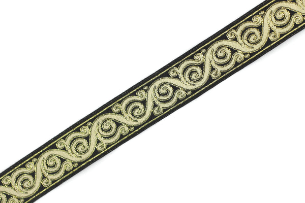 22 mm Yellow&Black Celtic Snail Jacquard Ribbon Trim (0.86 inches),Woven Border, Upholstery Fabric, Drapery Ribbon Trim Costume Design 22221