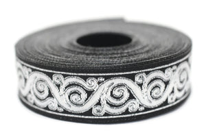 22 mm Silver&Black Celtic Snail Jacquard Ribbon Trim (0.86 inches),Woven Border, Upholstery Fabric, Drapery Ribbon Trim Costume Design 22221