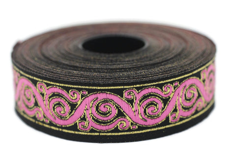 22 mm Pink&Black Celtic Snail Jacquard Ribbon Trim (0.86 inches),Woven Border, Upholstery Fabric, Drapery Ribbon Trim Costume Design 22221