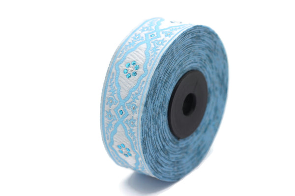 25 mm Andalusia Blue Jacquard ribbon, (0.98 inches), trim by the yard, Embroidered ribbon, Sewing trim, Scroll Jacquard trim, 25800