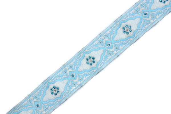 25 mm Andalusia Blue Jacquard ribbon, (0.98 inches), trim by the yard, Embroidered ribbon, Sewing trim, Scroll Jacquard trim, 25800