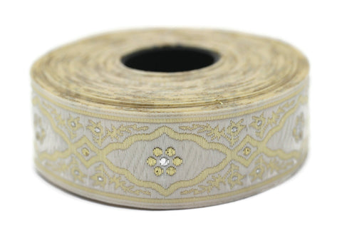 25 mm Andalusia Yellow Jacquard ribbon, (0.98 inches), trim by the yard, Embroidered ribbon, Sewing trim, Scroll Jacquard trim, 25800