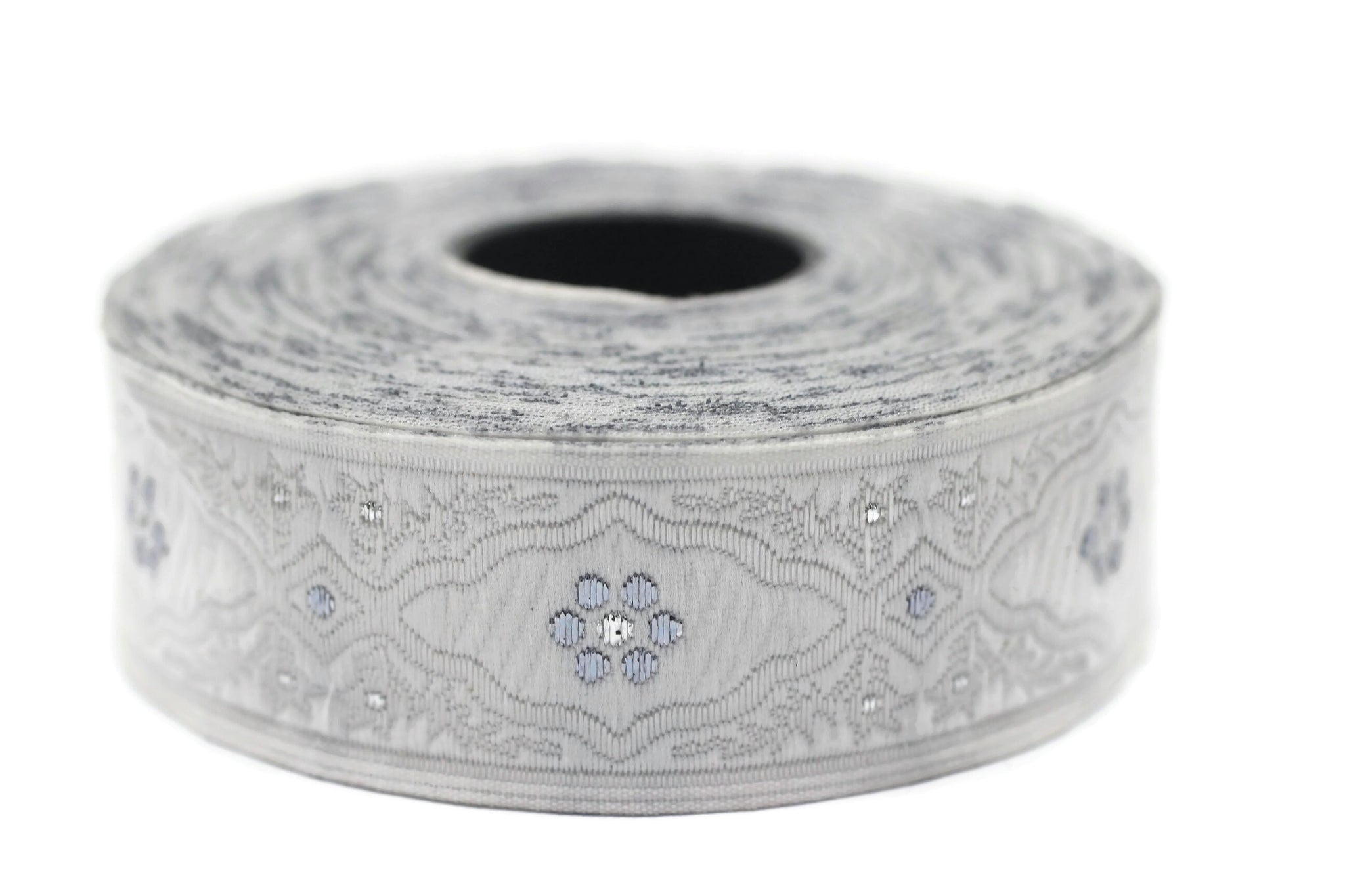 25 mm Andalusia White&Grey Jacquard ribbon, (0.98 inches), trim by the yard, Embroidered ribbon, Sewing trim, Scroll Jacquard trim, 25800