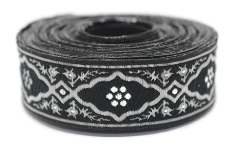 25 mm Andalusia Grey Jacquard ribbon, (0.98 inches), trim by the yard, Embroidered ribbon, Sewing trim, Scroll Jacquard trim, 25800