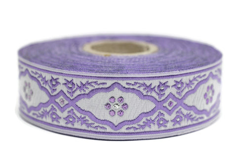 25 mm Andalusia Purple Jacquard ribbon, (0.98 inches), trim by the yard, Embroidered ribbon, Sewing trim, Scroll Jacquard trim, 25800