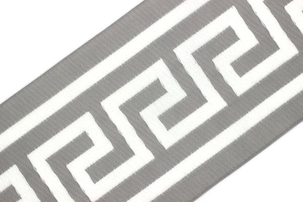 100mm Gray&White Greek Key Ribbons (3.93 inch), Meander Jacquard Trim, Drapery Trim Tape, Curtain Making Drapery Banding 197 V1