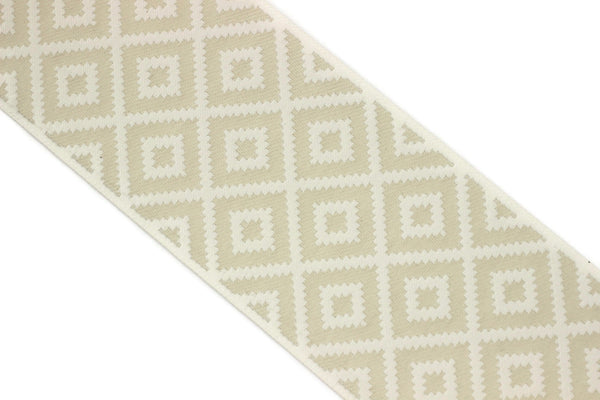 100mm Cream&White Mosaic Ribbon for Drapery Banding (3.93 inch), Jacquard Trim, Drapery Banding Tape, Curtain Making Fabric Drape 194 V1