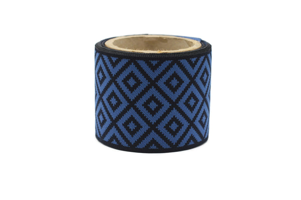 100mm Royal Blue&Black Mosaic Ribbon for Drapery Banding (3.93 in), Jacquard Trim, Drapery Banding Tape, Curtain Making Fabric Drape 194 V9