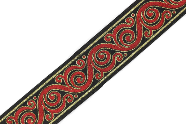35 mm Red&Black Celtic Snail Jacquard Ribbon Trim (1.37 inches), Woven Border, Upholstery Fabric, Drapery Ribbon Trim Costume Design 35221