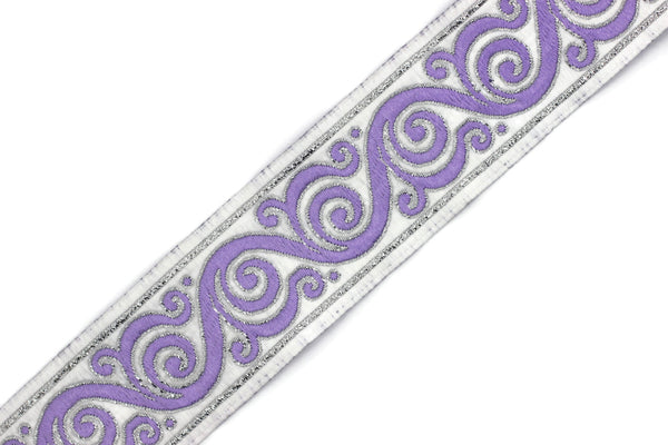 35 mm Lilac&White Celtic Snail Jacquard Ribbon Trim (1.37 inches), Woven Border, Upholstery Fabric, Drapery Ribbon Trim Costume Design 35221