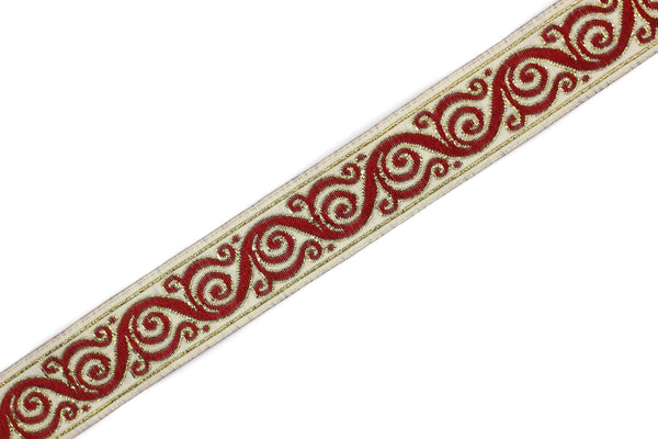 22 mm Red&White Celtic Snail Jacquard Ribbon Trim (0.86 inches), Woven Border, Upholstery Fabric, Drapery Ribbon Trim Costume Design 22221