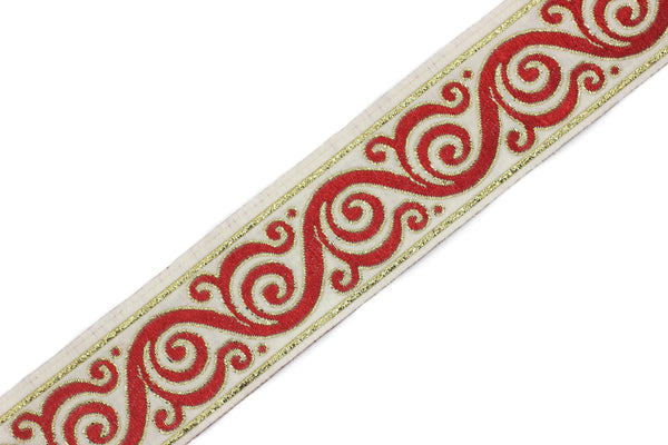 35 mm Red&White Celtic Snail Jacquard Ribbon Trim (1.37 inches), Woven Border, Upholstery Fabric, Drapery Ribbon Trim Costume Design 35221