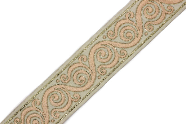 35 mm Peach&White Celtic Snail Jacquard Ribbon Trim (1.37 inches), Woven Border, Upholstery Fabric, Drapery Ribbon Trim Costume Design 35221