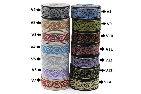 35 mm Celtic Snail Jacquard Ribbon Trim (1.37 inches), Woven Border, Upholstery Fabric, Drapery Ribbon Trim Costume Design 35221
