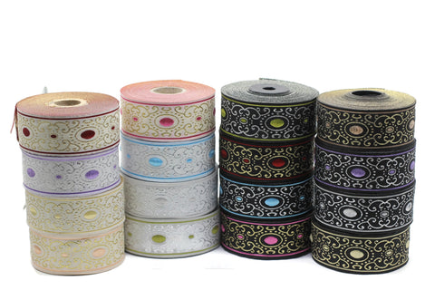 35 mm authentic Jacquard ribbon (1.37 inches), woven ribbon, authentic ribbon, Sewing, Scroll Jacquard trim, dog collar supply, 35805