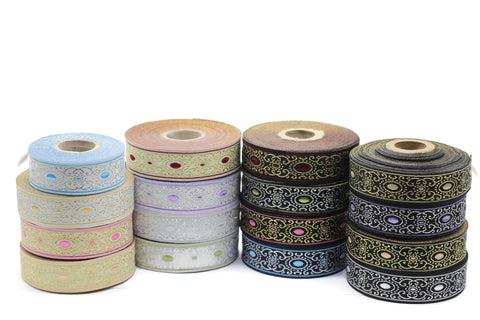 22 mm authentic Jacquard ribbon (0.86 inches), woven ribbon, authentic ribbon, Sewing, Scroll Jacquard trim, 22805