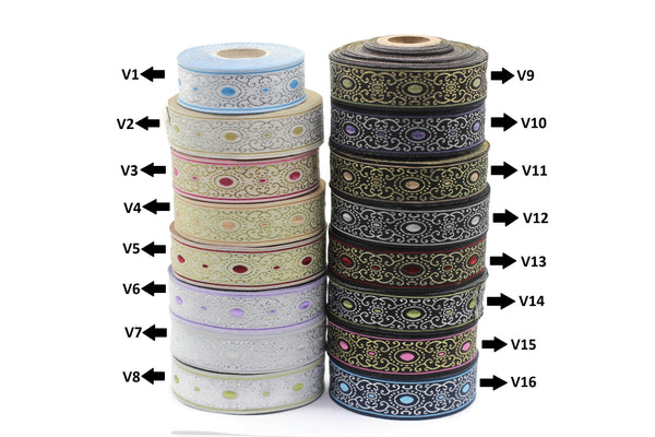 22 mm authentic Jacquard ribbon (0.86 inches), woven ribbon, authentic ribbon, Sewing, Scroll Jacquard trim, 22805