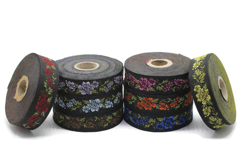 25 mm Floral Jacquard trim (0.98 inches, vintage Ribbon, Decorative Craft Ribbon, Floral Jacquard Ribbon, towel trim, 25096