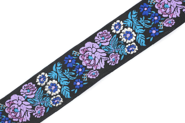 35 mm Lilac/Black Floral Embroidered ribbon (1.37 inches, Vintage Jacquard, Floral ribbon, Sewing trim,Jacquard trim, Jacquard ribbon, 35097