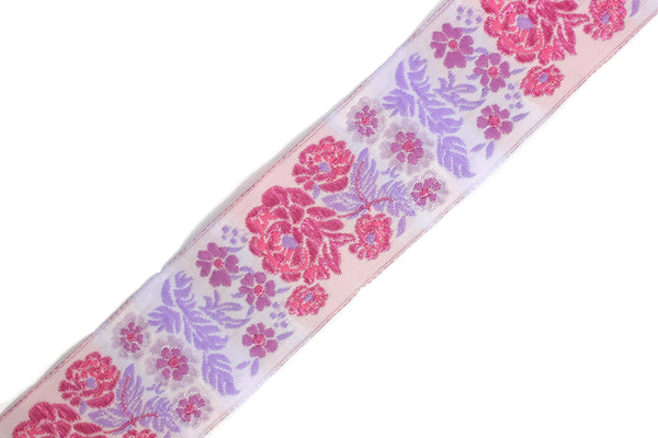 35 mm Pink Floral Embroidered ribbon (1.37 inches), Vintage Jacquard, Floral ribbon, Sewing trim, Jacquard trim, Jacquard ribbon, 35097