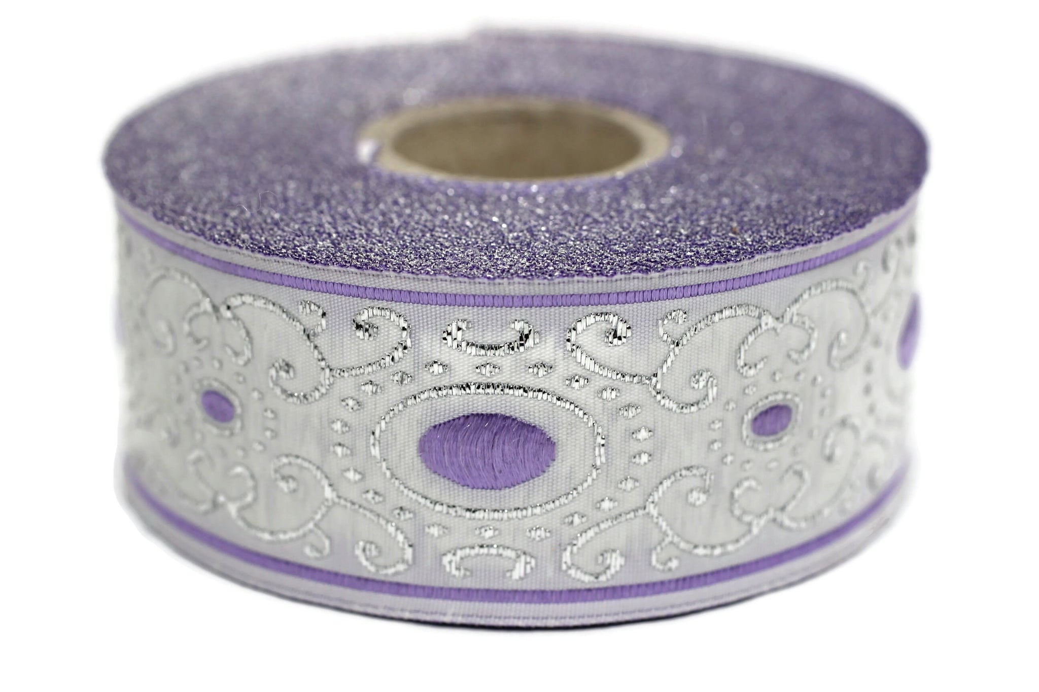 35 mm Lilac authentic Jacquard ribbon (1.37 inches), woven ribbon, authentic ribbon, Sewing, Scroll Jacquard trim, dog collar supply, 35805