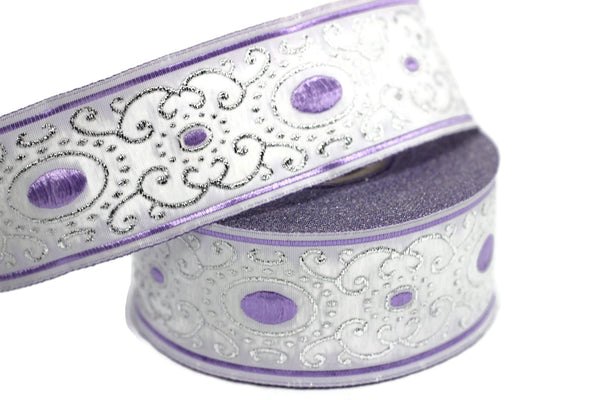 35 mm Lilac authentic Jacquard ribbon (1.37 inches), woven ribbon, authentic ribbon, Sewing, Scroll Jacquard trim, dog collar supply, 35805