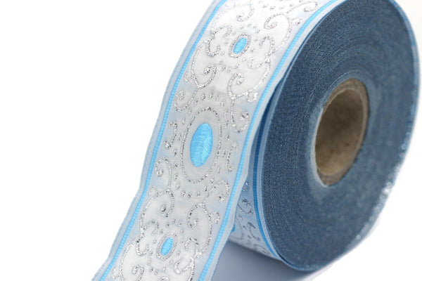 35 mm blue/white authentic Jacquard ribbon (1.37 inches), woven ribbon, authentic ribbon, Sewing, Scroll Jacquard trim, collar supply, 35805