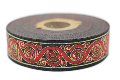 22 mm Red&Black Celtic Snail Jacquard Ribbon Trim (0.86 inches), Woven Border, Upholstery Fabric, Drapery Ribbon Trim Costume Design 22221