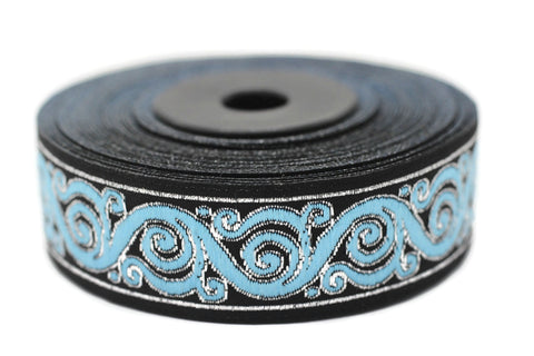 22 mm Blue&Black Celtic Snail Jacquard Ribbon Trim (0.86 inches),Woven Border, Upholstery Fabric, Drapery Ribbon Trim Costume Design 22221