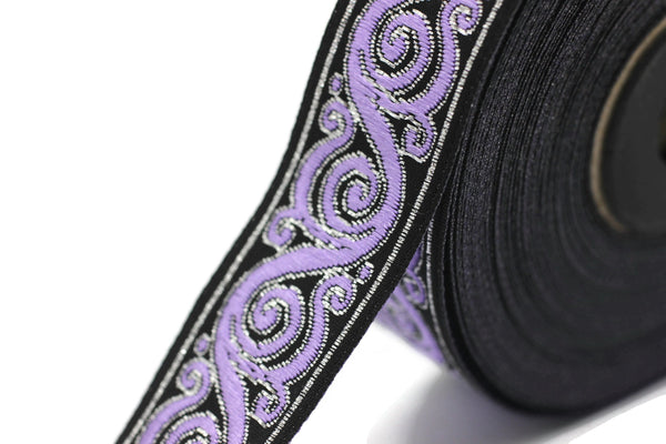 22 mm Lilac&Black Celtic Snail Jacquard Ribbon Trim (0.86 inches),Woven Border, Upholstery Fabric, Drapery Ribbon Trim Costume Design 22221