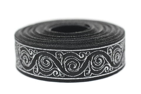 22 mm Silver&Black Celtic Snail Jacquard Ribbon Trim (0.86 inches),Woven Border, Upholstery Fabric, Drapery Ribbon Trim Costume Design 22221