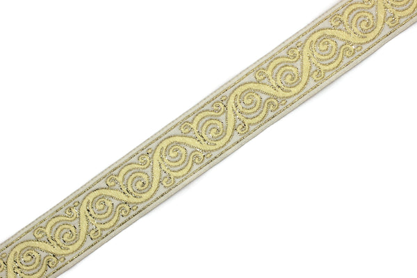 22 mm Yellow&White Celtic Snail Jacquard Ribbon Trim (0.86 inches),Woven Border, Upholstery Fabric, Drapery Ribbon Trim Costume Design 22221