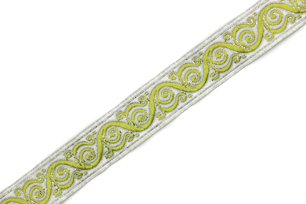 22 mm Green&White Celtic Snail Jacquard Ribbon Trim (0.86 inches),Woven Border, Upholstery Fabric, Drapery Ribbon Trim Costume Design 22221