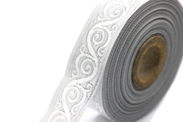 22 mm Silver&Grey Celtic Snail Jacquard Ribbon Trim (0.86 inches),Woven Border, Upholstery Fabric, Drapery Ribbon Trim Costume Design 22221