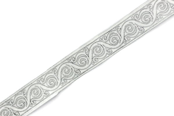 22 mm Silver&Grey Celtic Snail Jacquard Ribbon Trim (0.86 inches),Woven Border, Upholstery Fabric, Drapery Ribbon Trim Costume Design 22221