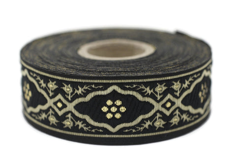 25 mm Andalusia Gold Jacquard ribbon, (0.98 inches), trim by the yard, Embroidered ribbon, Sewing trim, Scroll Jacquard trim, 25800