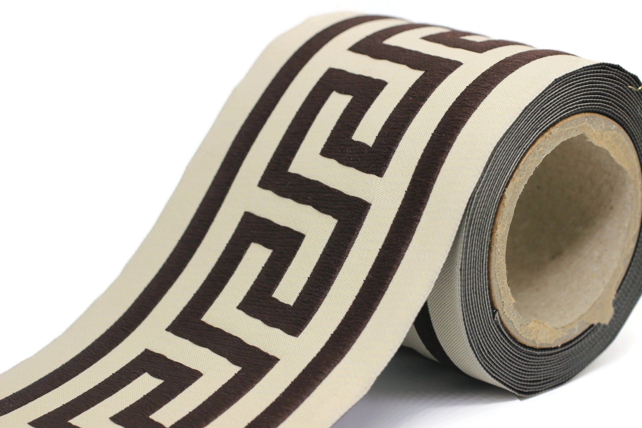 100mm Beige&Brown Greek Key Ribbons (3.93 inch), Meander Jacquard Trim, Drapery Trim Tape, Curtain Making Upholstery Fabric 197 V5
