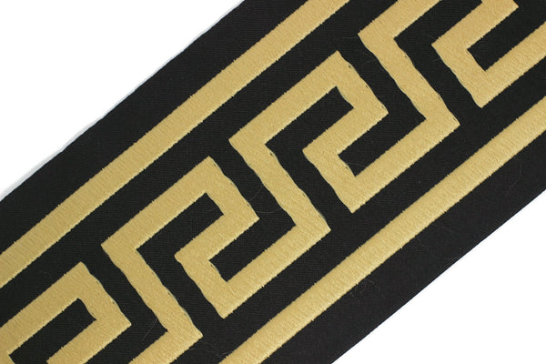 100mm Black&Gold Greek Key Ribbons (3.93 inch), Meander Jacquard Trim, Drapery Trim Tape, Curtain Making Upholstery Fabric 197 V8