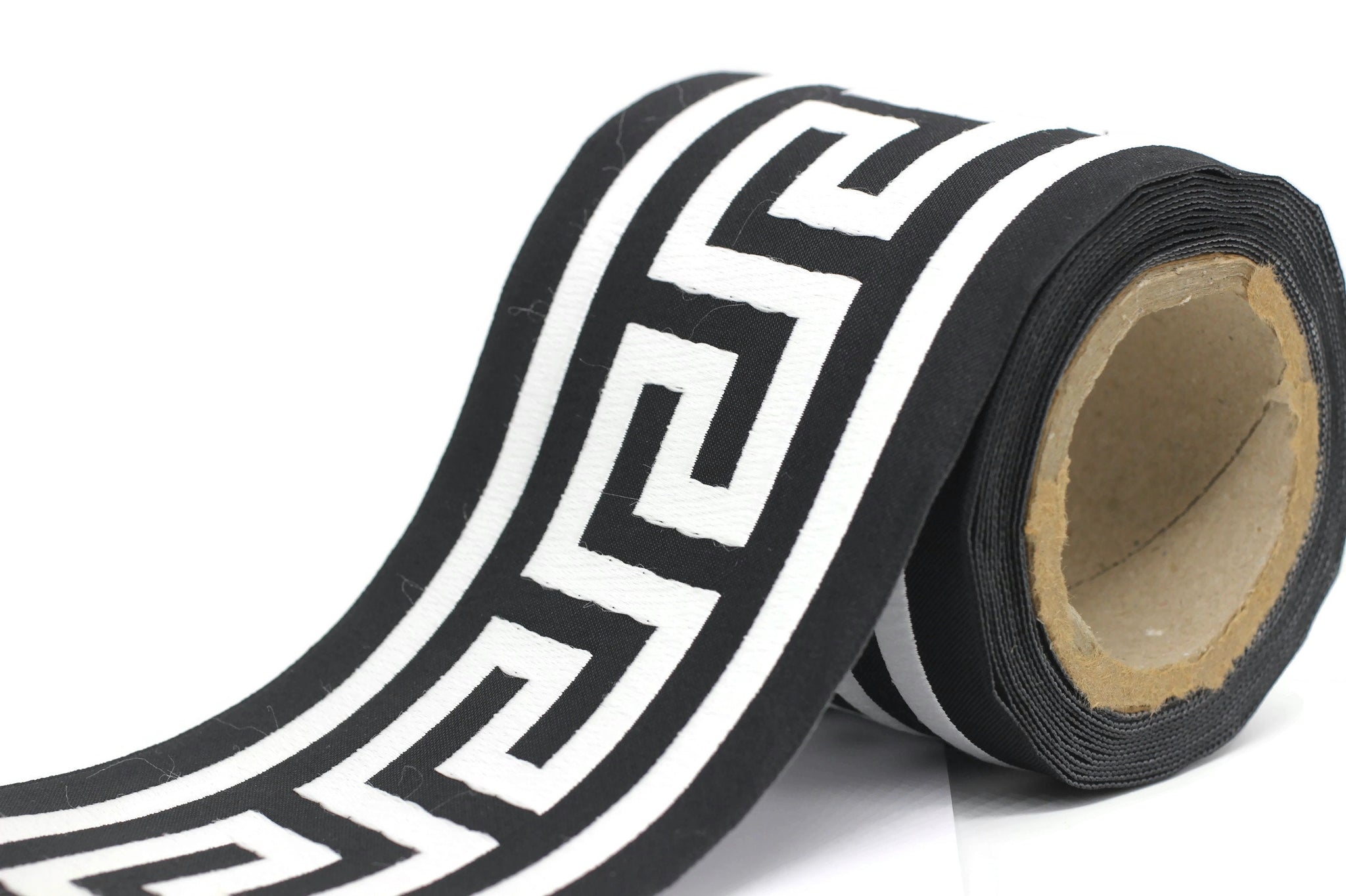 100mm Black&White Greek Key Ribbons (3.93 inch), Meander Jacquard Trim, Drapery Trim Tape, Curtain Making Drapery Banding 197 V9