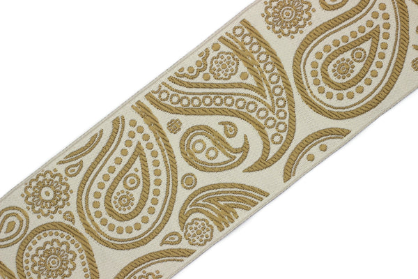 68 mm Gold Embroidered Ribbons (2.67 inch),Indian Trims, Sewing Trim, drapery trim,Curtain trims, Jacquard Ribbons, trim for drapery, 193 V2