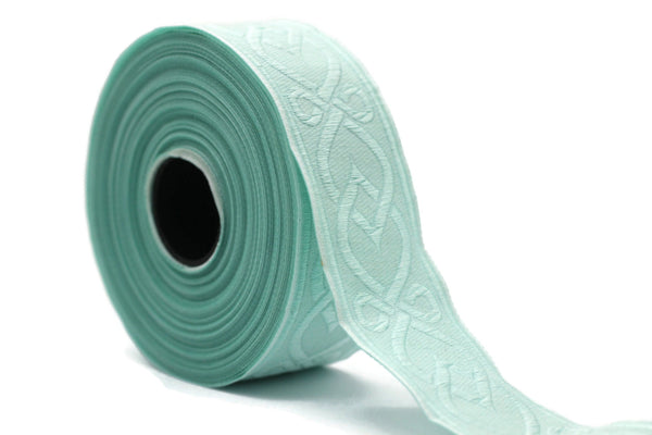 35 mm Green Celtic Shadow 1.37 (inch) | Celtic Ribbon | Embroidered Woven Ribbon | Jacquard Ribbon | 35mm Wide | Jacquard trim, 35972