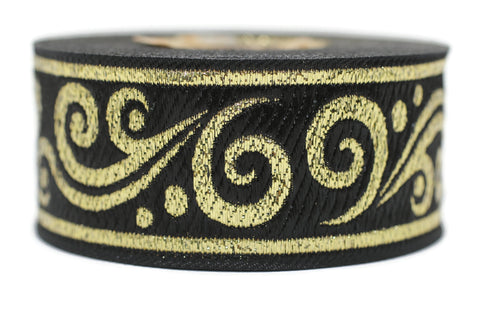 35 mm metallic Black/Golden jacquard ribbons 1.37 inches, Renaissance  embroidered trim, jacquard trim, trimming, metallic ribbon, 35078