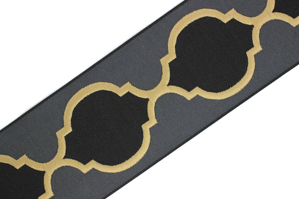 68 mm Gold - Black Jacquard Ribbons (2.67 inch), Banding for your Drapery, Upholstery, Pillows, Home Decor, Drapery Trim Tape 186 V7