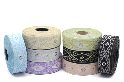 25 mm Andalusia Jacquard ribbon, (0.98 inches), trim by the yard, Embroidered ribbon, Sewing trim, Scroll Jacquard trim, 25800