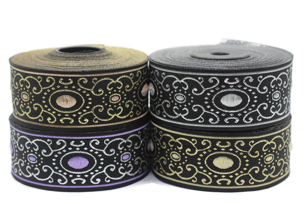 35 mm authentic Jacquard ribbon (1.37 inches), woven ribbon, authentic ribbon, Sewing, Scroll Jacquard trim, dog collar supply, 35805