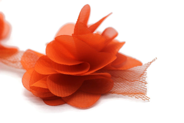 50 mm Orange Chiffon Flower,Fluffy Flower For Hair Accessories,Rose Trim,Shabby Chiffon Flower Headbands,Chiffon Trim,Sewing,Artificial