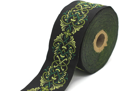 50 mm Celtic Knot Green jacquard Ribbons (1.96 inches)  ribbon trim,  jacquard trim, craft supplies, collar supply, trim, 50976