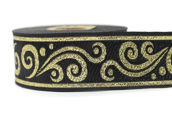 35 mm metallic Black/Golden jacquard ribbons 1.37 inches, Renaissance  embroidered trim, jacquard trim, trimming, metallic ribbon, 35078