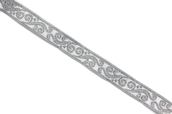 16 mm metallic Silver jacquard ribbons 0.62 inches - Renaissance  embroidered trim,  woven trim, metallic ribbon, 16078